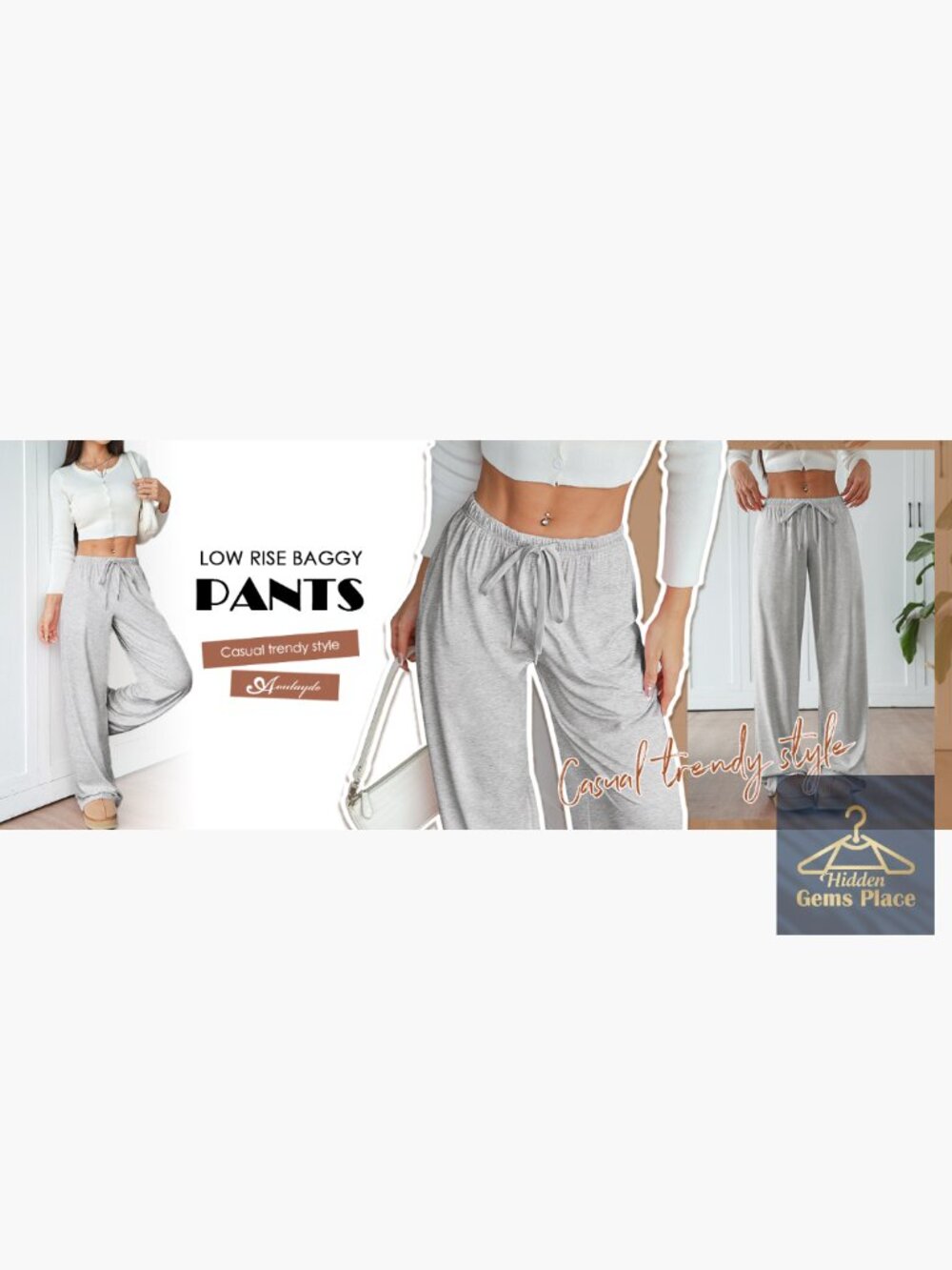 Wide Leg Lounge Pants Low Rise Baggy Pajama Bottoms with Pockets Y2K 22/30 - Picture 5 of 7